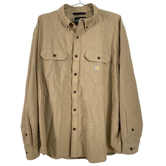 Carhartt Other - Carhartt Shirt Mens XL Tan Loose Fit Button Down Long Sleeve Work Cotton TW4368